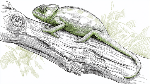 Papier peint caméléon Illustration délicate d'un caméléon sur une branche