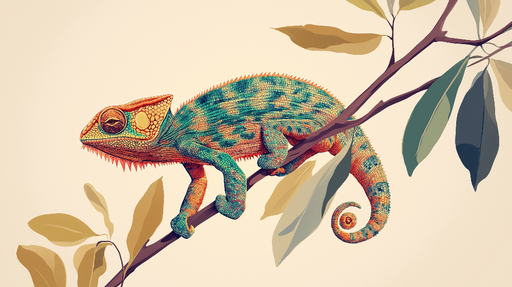 Papier peint caméléon Un caméléon coloré se reposant sur une branche
