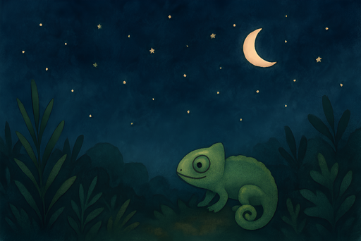 Papier peint caméléon Un caméléon mignon sous un ciel étoilé