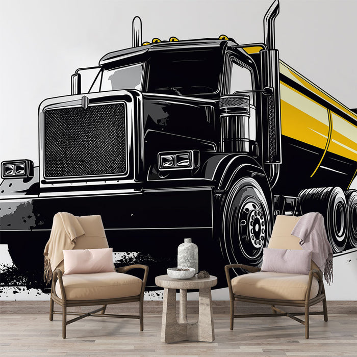 Papier peint camion benne noir et jaune | Illustration d'un camion benne conçu pour le transport de matériaux