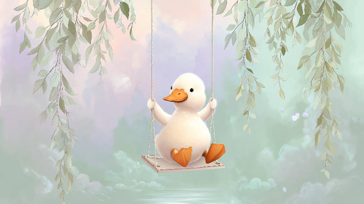 Papier peint canard mignon Canard sur une balançoire dans un cadrefeutré et naturel
