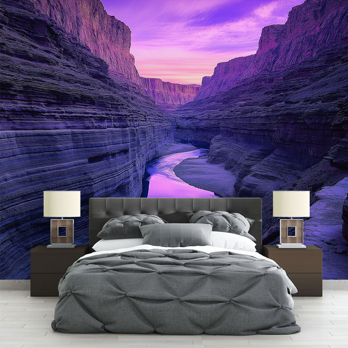 Papier peint canyon nuances violettes avec paysage apaisant pour chambre moderne