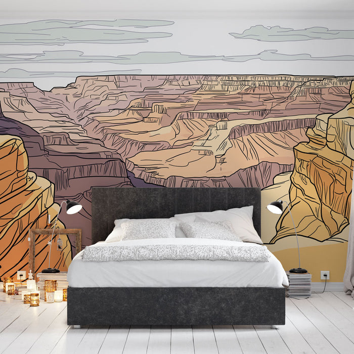 Papier peint paysage de canyon aux couleurs chaudes et douces pour chambre moderne