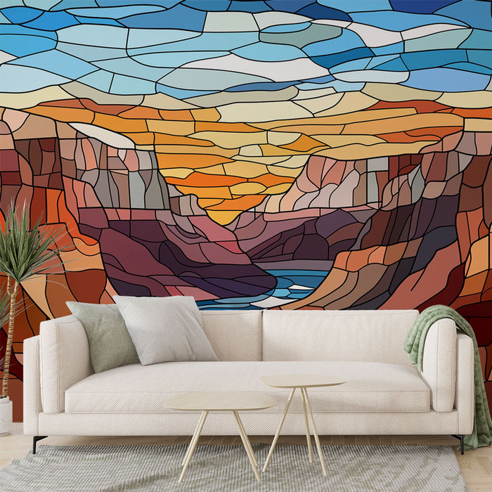 Papier peint paysage canyon stylisé avec rivières pour salon moderne