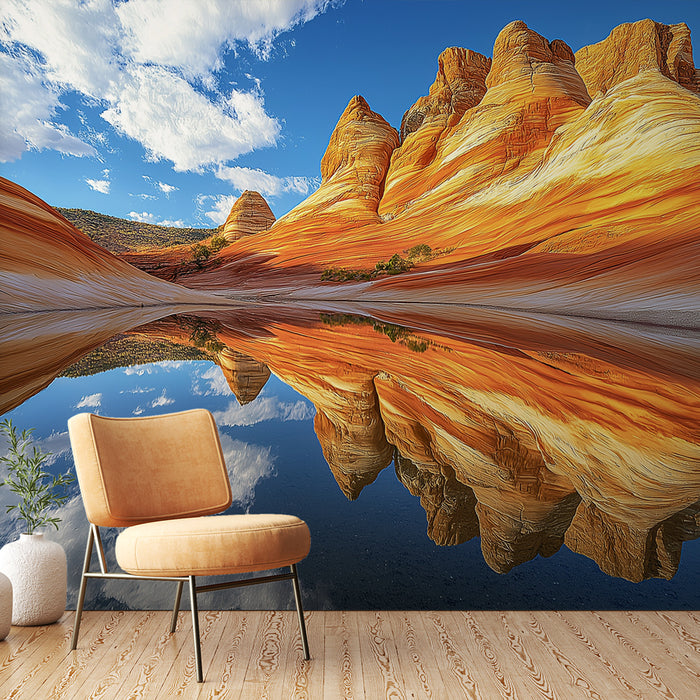 Papier peint canyon avec reflets des formations géologiques colorées pour salon moderne