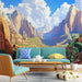 Papier peint canyon ensoleillé avec montagnes majestueuses pour salon moderne.