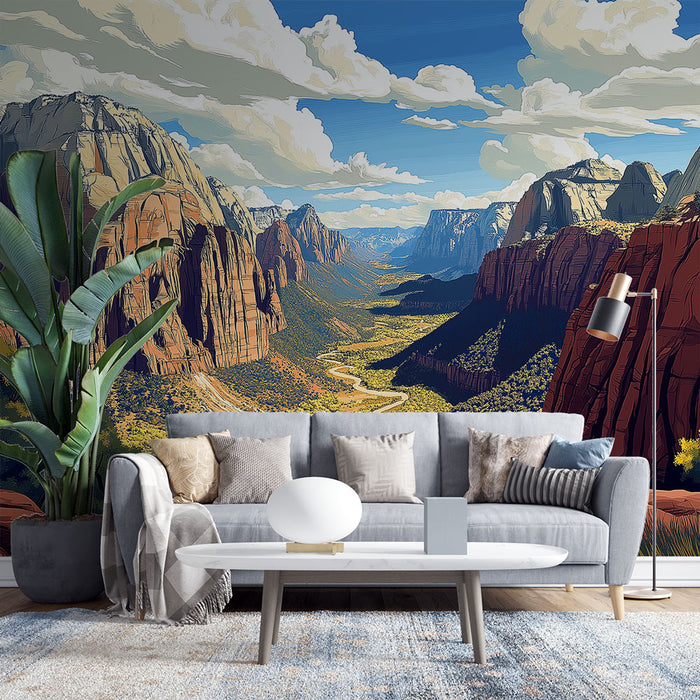 Papier peint panoramique canyon avec vues spectaculaires des canyons de Zion pour salon moderne.