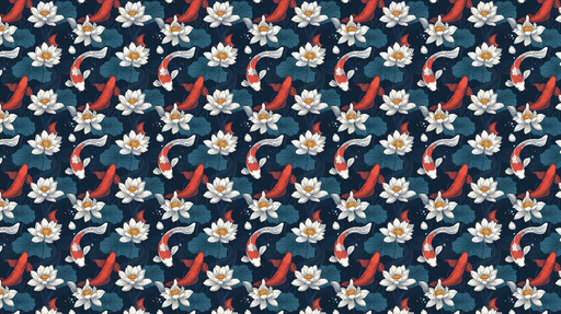 Papier peint carpe koi Motif élégant de carpes et de nénuphars sur fond sombre