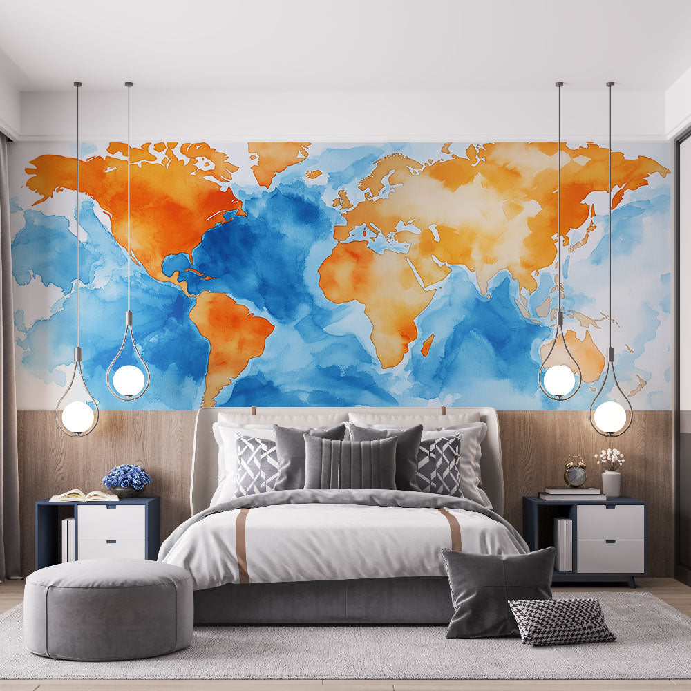 BOUSSOLE MARRON 3D B547 carte du monde autocollant mural papier peint