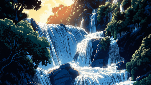 Papier peint cascade Belle représentation d'une cascade animée par la lumière du soleil