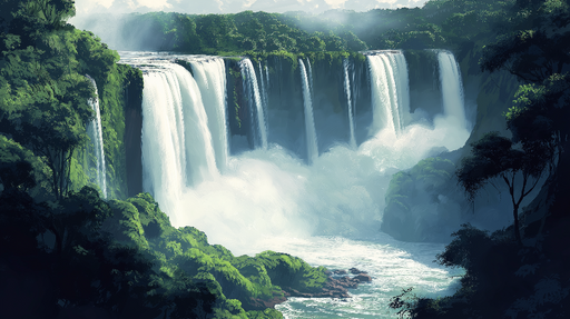 Papier peint cascade Cascade majestueuse entourée de végétation luxuriante