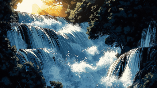 Papier peint cascade Cascades d'eau stylisées et éclat de lumière