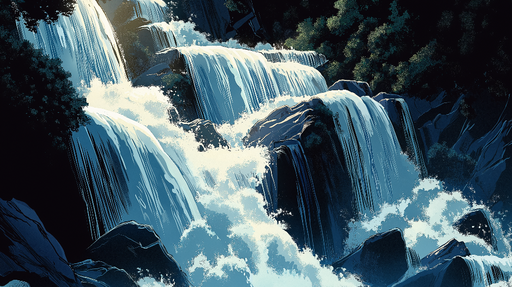 Papier peint cascade Cascades scintillantes sur des rochers sombres