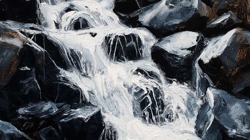 Papier peint cascade Détails en noir et blanc d'un cours d'eau tumultueux