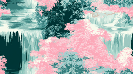 Papier peint cascade Motif de cascades et feuillage pastel