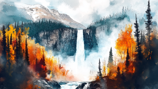 Papier peint cascade Paysage automnal avec chute d'eau majestueuse