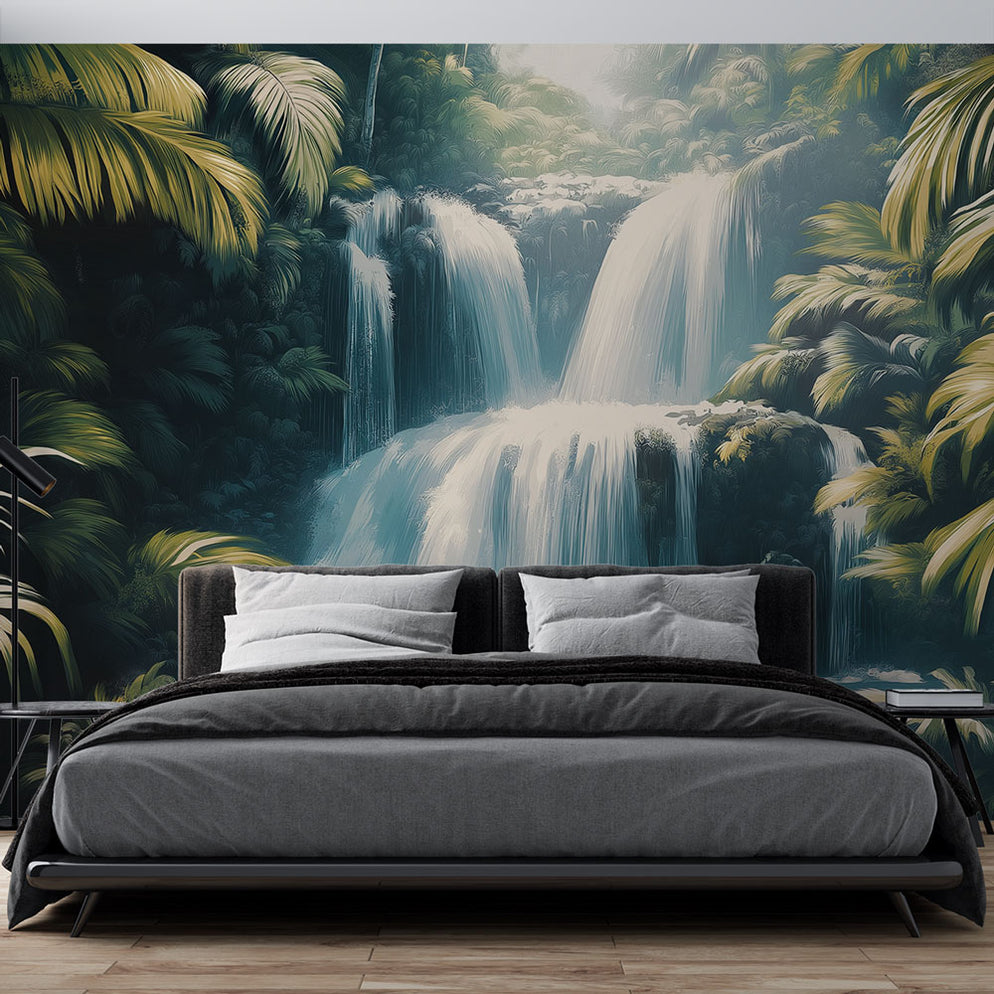 Papier peint cascade | Paysage de cascade majestueuse entourée de feui ...