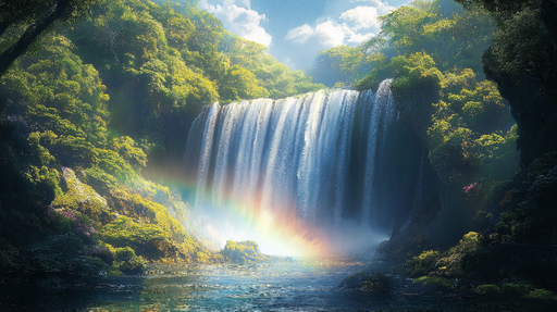 Papier peint cascade Paysage enchanteur de chute d'eau avec arc-en-ciel
