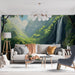 Papier peint paysage luxuriant avec cascade et montagnes pour salon moderne