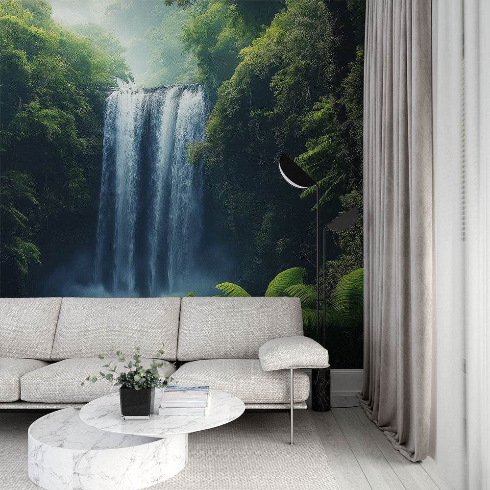 Papier peint cascade | Paysage luxuriant avec chute d'eau majestueuse ...