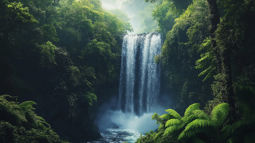Papier peint cascade Paysage luxuriant avec chute d'eau majestueuse