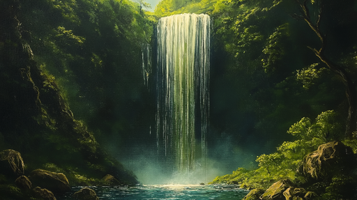 Papier peint cascade Paysage luxuriant avec une belle chute d'eau