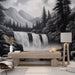 Papier peint cascade monochrome avec paysage de montagne pour salon moderne