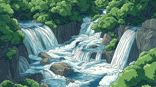 Papier peint cascade Un paysage apaisant de chutes d'eau et de verdure