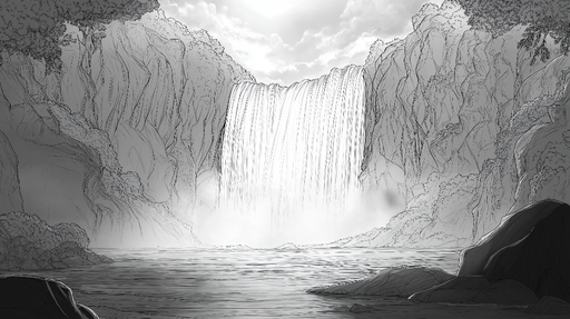 Papier peint cascade Une scène de cascade majestueuse en noir et blanc
