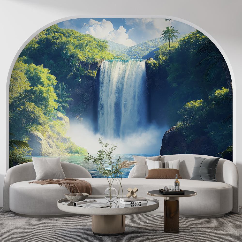 Papier peint cascade | Une vue paisible d'une cascade dans la jungle ...