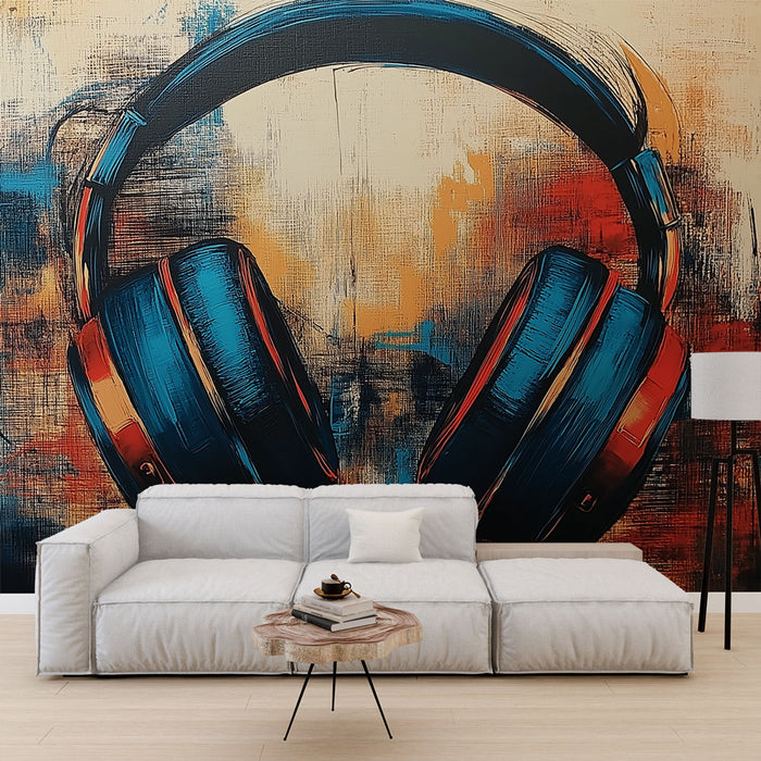 Papier peint casque audio | Design coloré et artistique avec des nuances vibrantes