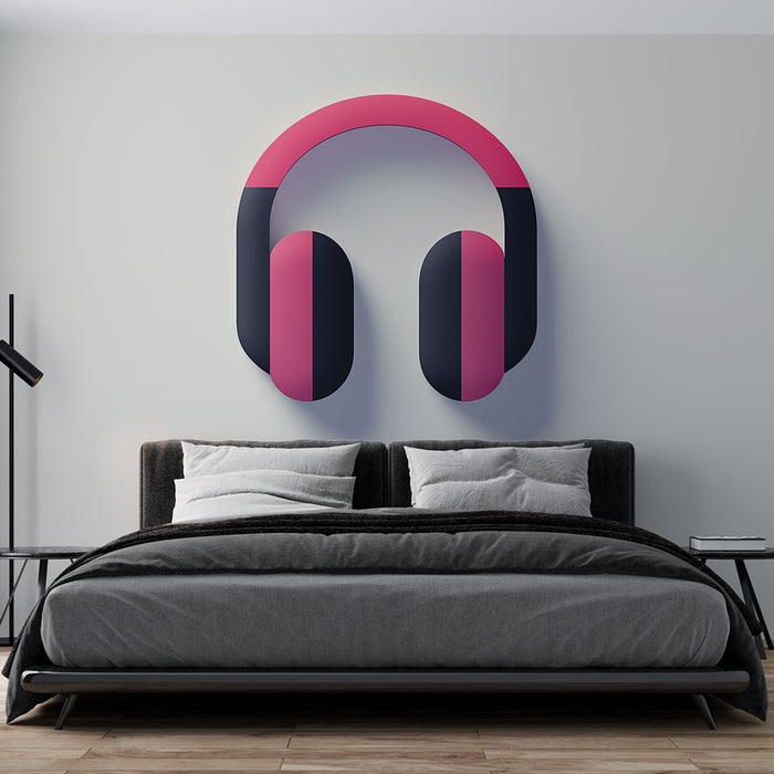 Papier peint casque audio tendance | Design moderne avec éclat de couleur pink