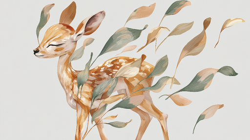 Papier peint cerf et feuillage Cerf délicat entouré de feuilles colorées