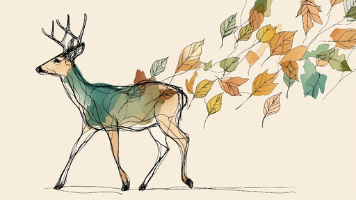 Papier peint cerf et feuillage Illustration artistique d'un cerf avec des feuilles colorées