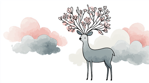 Papier peint cerf floral Cerf stylisé arborant un bouquet de fleurs sur la tête