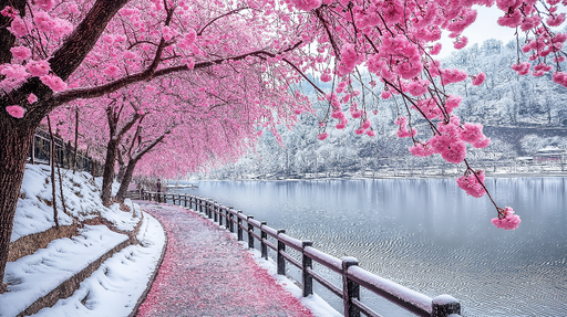 Papier peint cerisier Allée romantique bordée de cerisiers en fleurs au printemps