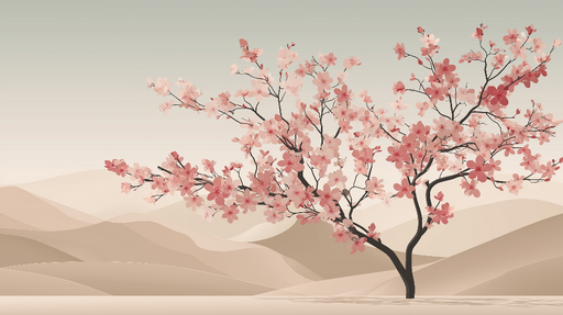 Papier peint cerisier Arbre en fleurs sur fond de collines douces