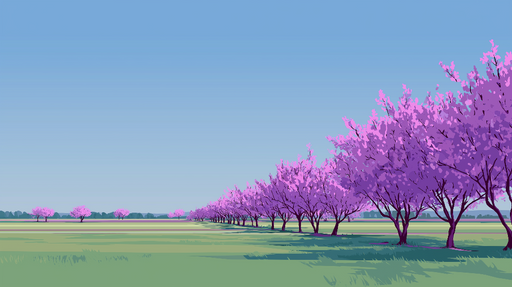 Papier peint cerisier en fleurs Allée de cerisiers roses sous un ciel bleu