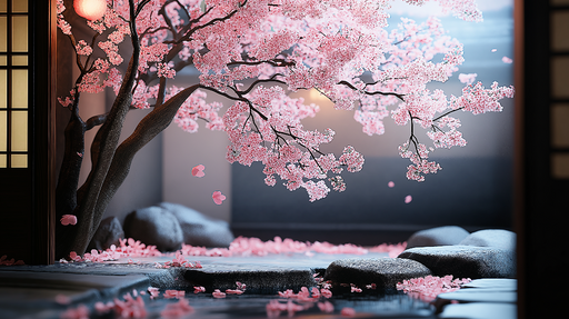 Papier peint cerisier Fleurs de cerisier roses sur arrière-plan zen