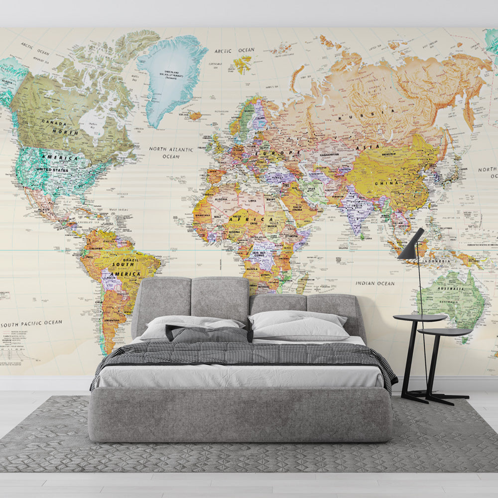 Papier peint carte du monde | Détaillée et Colorée