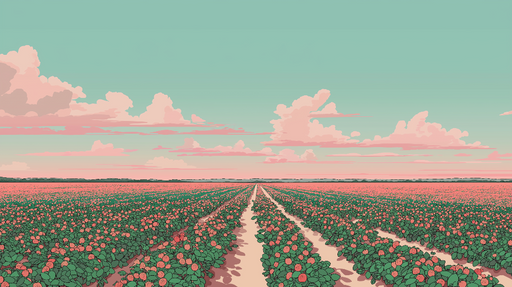 Papier peint champ de fleurs Un vaste champ de fleurs dans des tons pastel