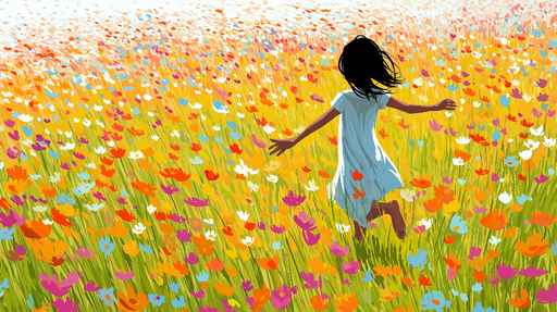 Papier peint champ floral Une danse au milieu des fleurs colorées