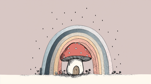 Papier peint champignon arc-en-ciel Champignon mignon sous un arc-en-ciel pastel