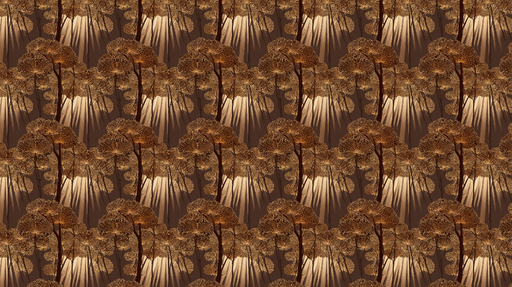 Papier peint champignon Motif élégant de champignons dorés sur fond marron