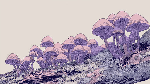 Papier peint champignons Champignons violets et roses sur fond doux