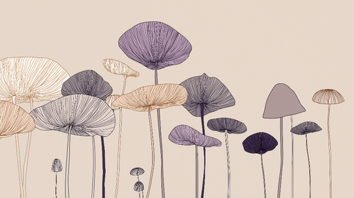 Papier peint champignons Élégants motifs de champignons linéaires sur fond doux