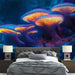 Papier peint féerique avec champignons lumineux multicolores pour chambre moderne