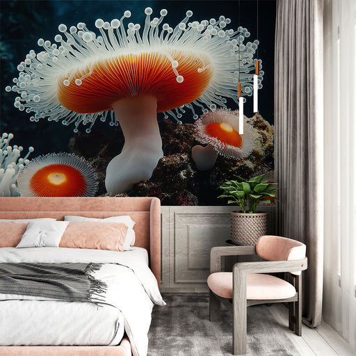 Papier peint marin avec motifs de champignons et coraux colorés pour chambre moderne