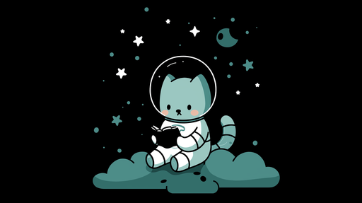 Papier peint chat astronaute Un chat mignon en tenue spatiale sur un nuage étoilé
