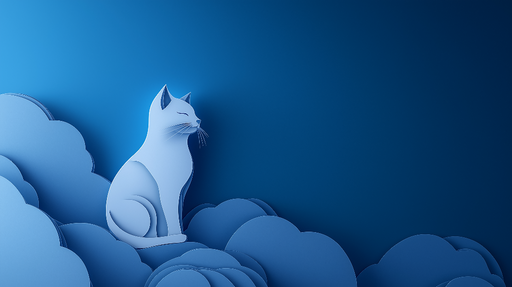 Papier peint chat en papier Chat stylisé sur un fond de nuages bleus